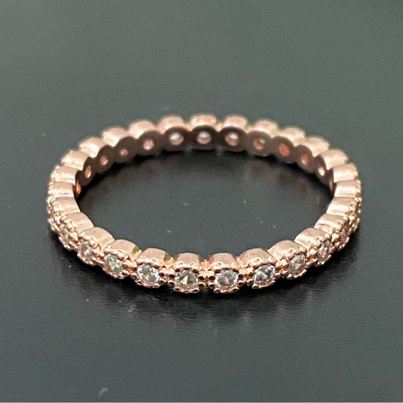 Morganite 925 Rose Gold Solitaire & Eternity Engagement Ring Set Size 7 3g - Picture 8 of 16